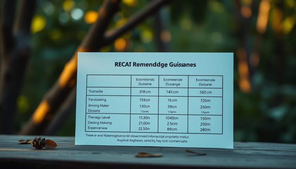A neatly organized table displaying the recommended dosage guidelines for UEI kratom, set against a serene natural backdrop. The table features clean, legible typography and clearly outlines the appropriate serving sizes for different experience levels. Soft, warm lighting illuminates the scene, creating a sense of tranquility and reliability. The overall composition conveys a sense of authority and professionalism, reflecting the trustworthy information presented.